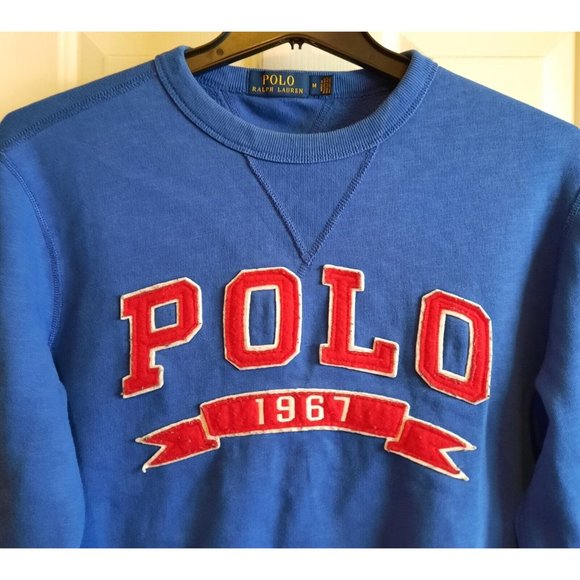 VINTAGE POLO RALPH LAUREN Blue Pull Over Sweatshirt Big Red 1967 Logo … - Picture 3 of 3